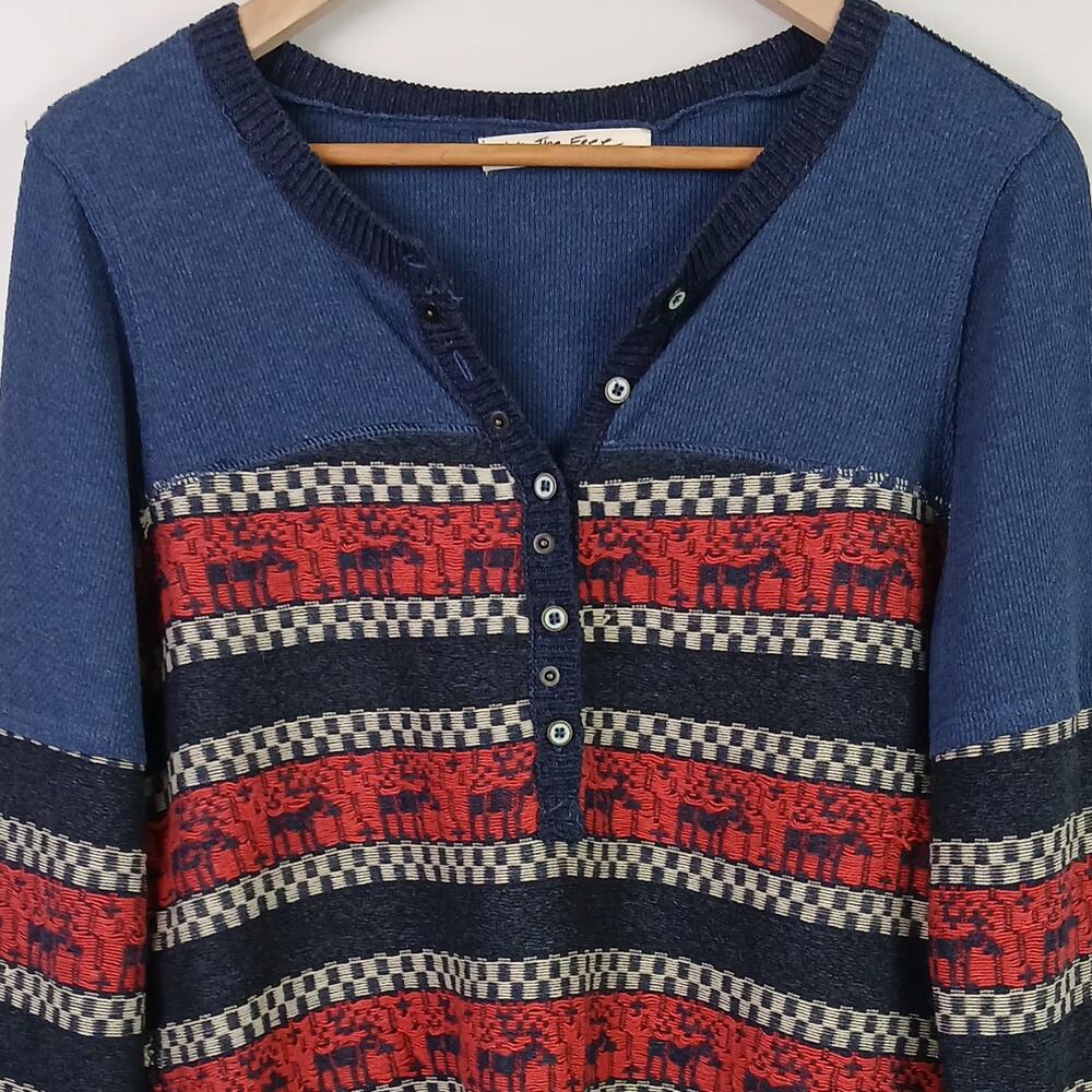 Free People We The Free To The Woods Thermal Henley Sweater in Boy Combo Sz *M/L - Picture 3 of 8